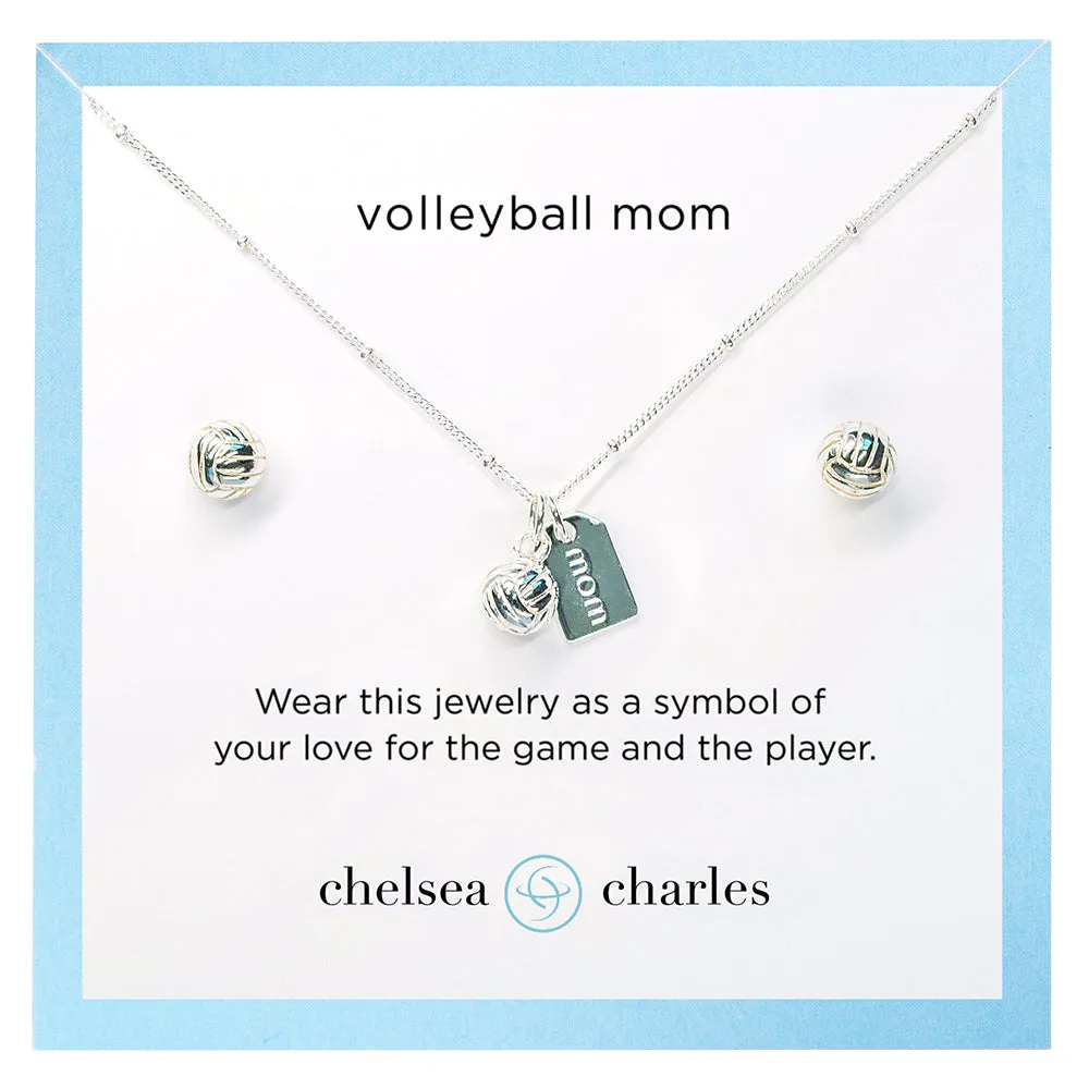 CC Sport Volleyball Mom Double Charm Necklace and Earrings Gift Set