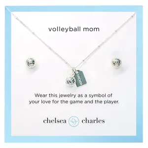 CC Sport Volleyball Mom Double Charm Necklace and Earrings Gift Set
