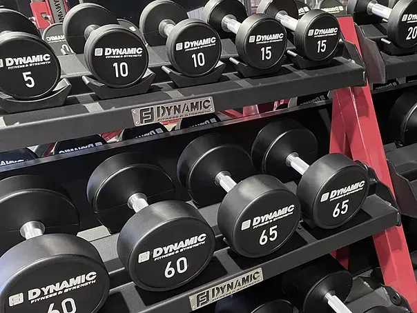 Dynamic - DUMBBELLS - RUBBER HEX W/CHROME ERGO HANDLE