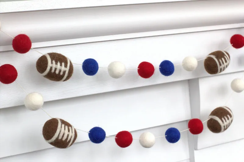 Felt Football Garland- Royal Blue, Red, White