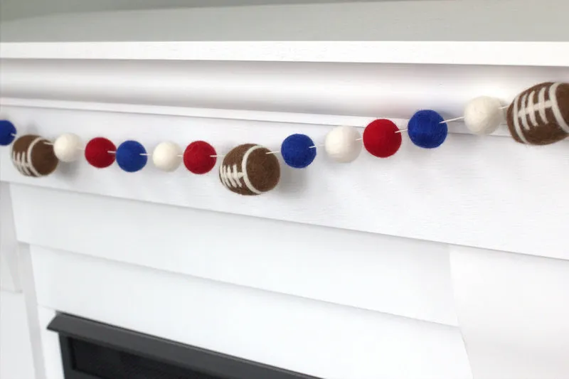 Felt Football Garland- Royal Blue, Red, White