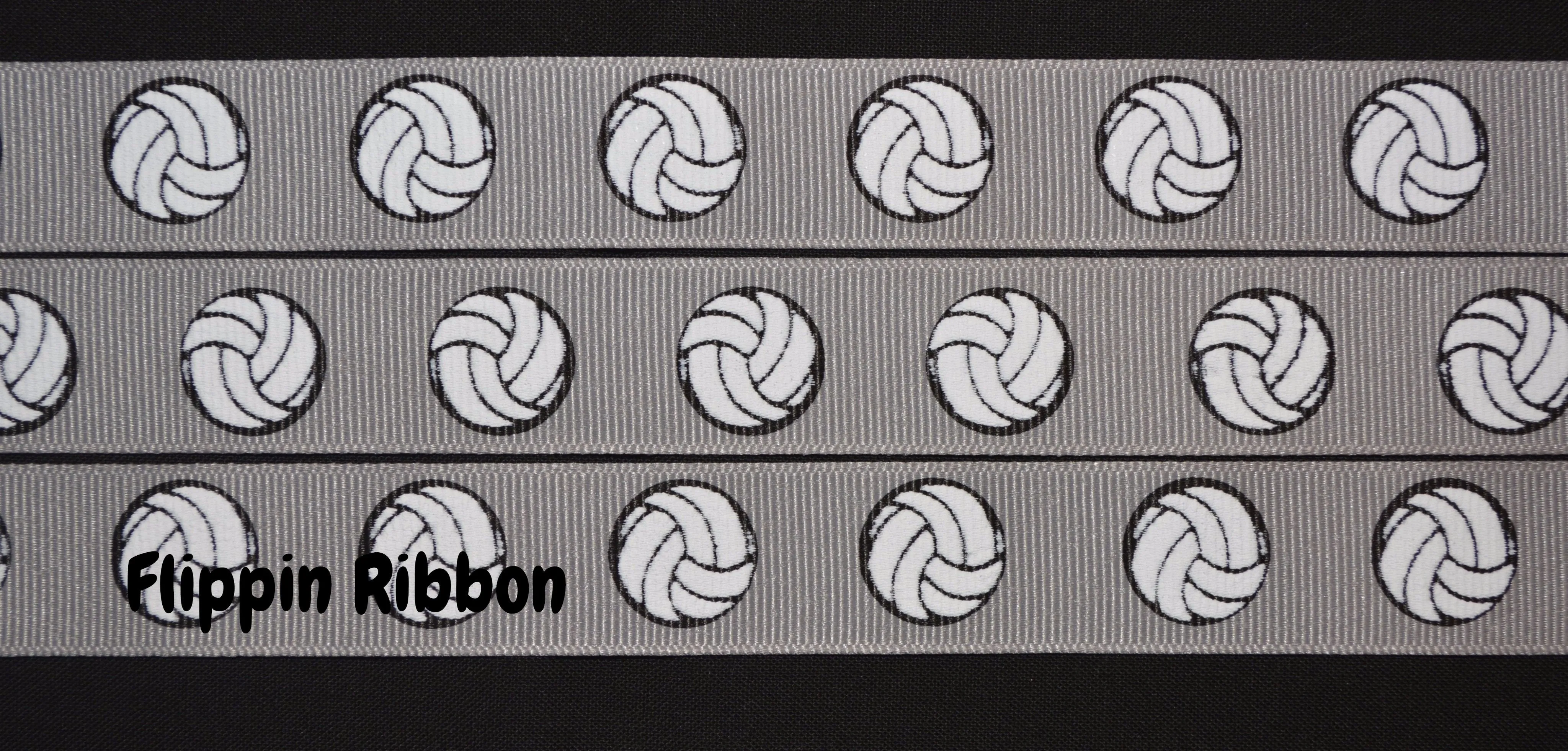 Grey Volleyball Ribbon - 7/8 inch Printed Grosgrain