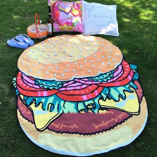 IPRee?? Yoga Mat Beach Blanket Food Pattern Round Throw Beach Towel Sunscreen Shawl Tapestry Wall Hanging