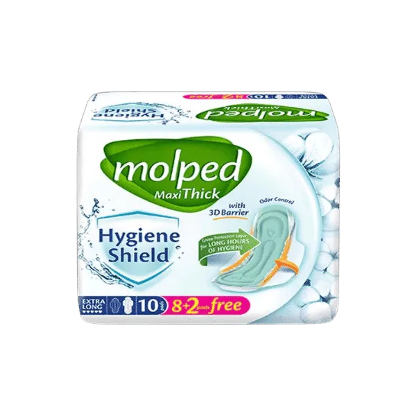 MOLPED MAXI THICK HYGIENE SHIELD EXTRA LONG WITH 3D BARRIER 10 PADS