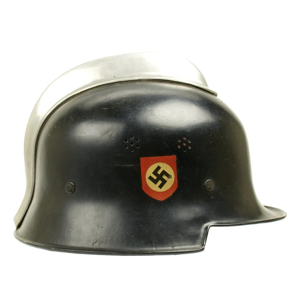 Original German WWII M1934 Fire Police Helmet with Aluminum Comb - Feuerwehr Helmet