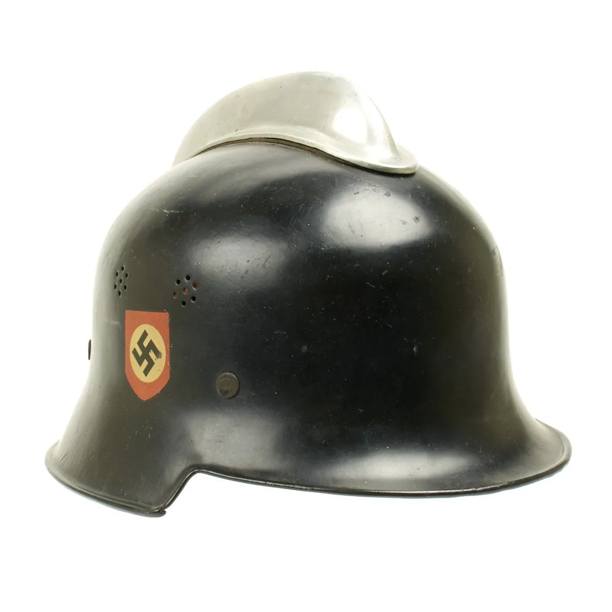Original German WWII M1934 Fire Police Helmet with Aluminum Comb - Feuerwehr Helmet