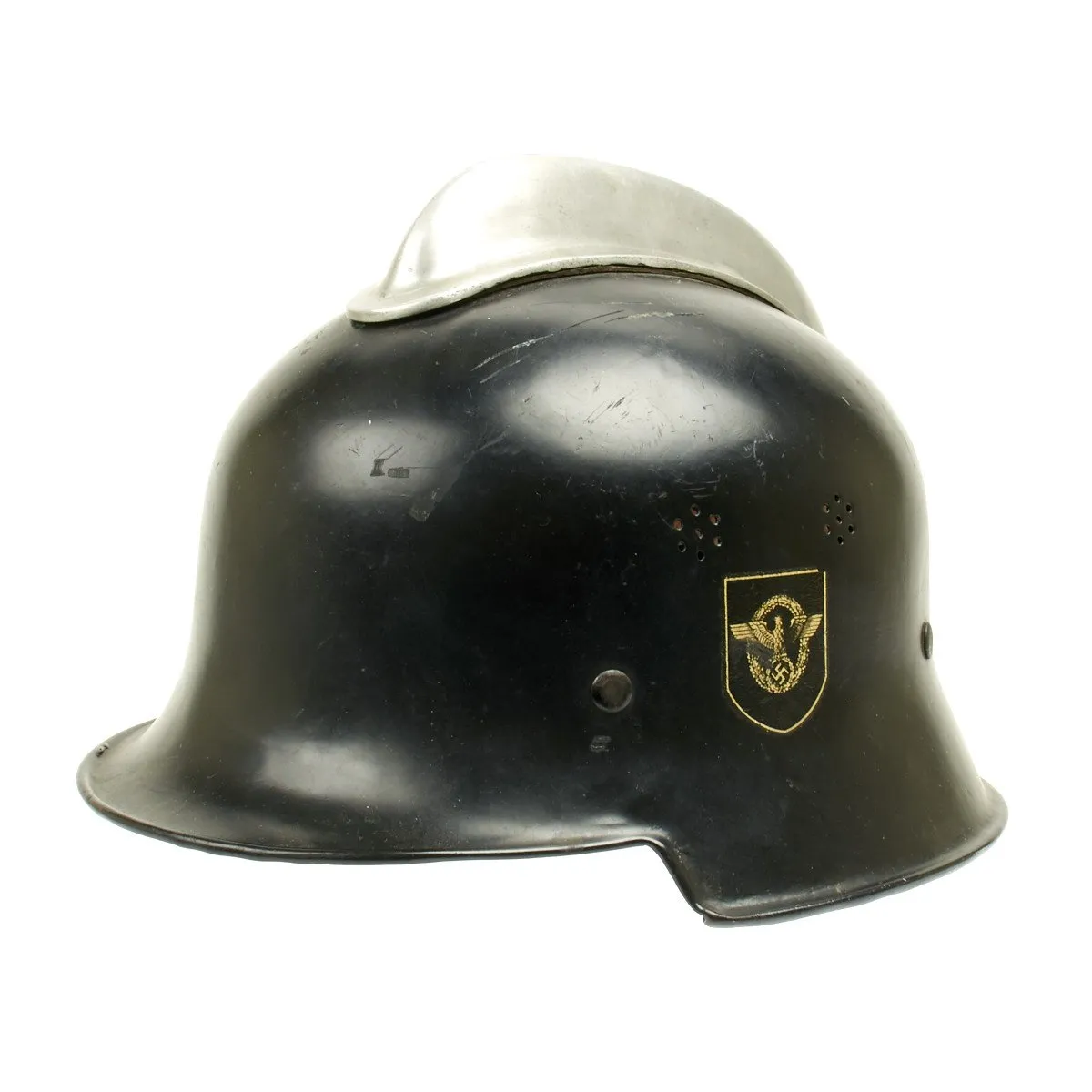 Original German WWII M1934 Fire Police Helmet with Aluminum Comb - Feuerwehr Helmet