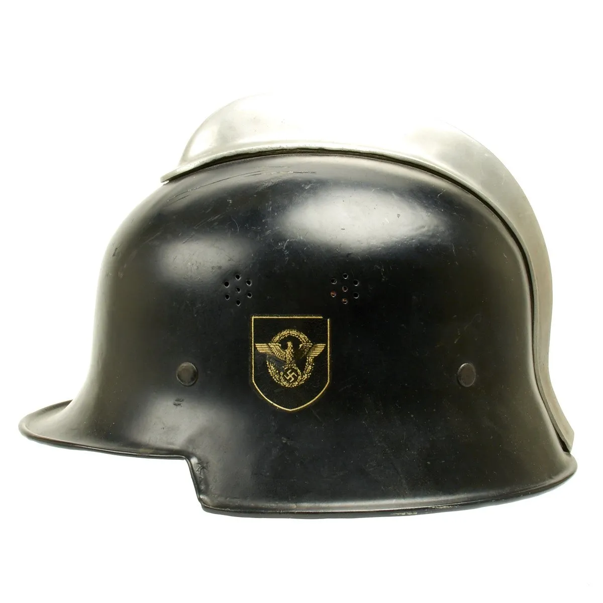 Original German WWII M1934 Fire Police Helmet with Aluminum Comb - Feuerwehr Helmet