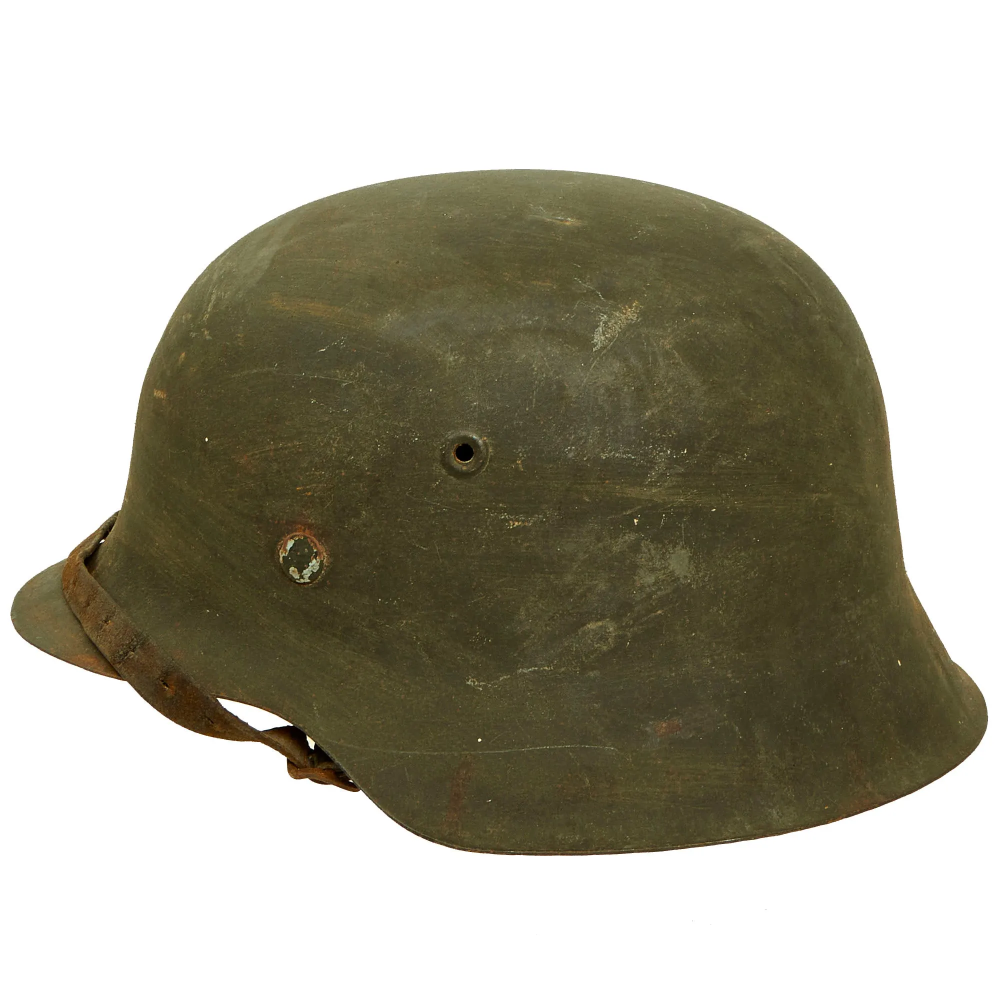Original German WWII Texture Painted M42 Army Heer No Decal Size 66 Helmet with 57cm Liner & Chinstrap - Rare Unknown Maker “vL”
