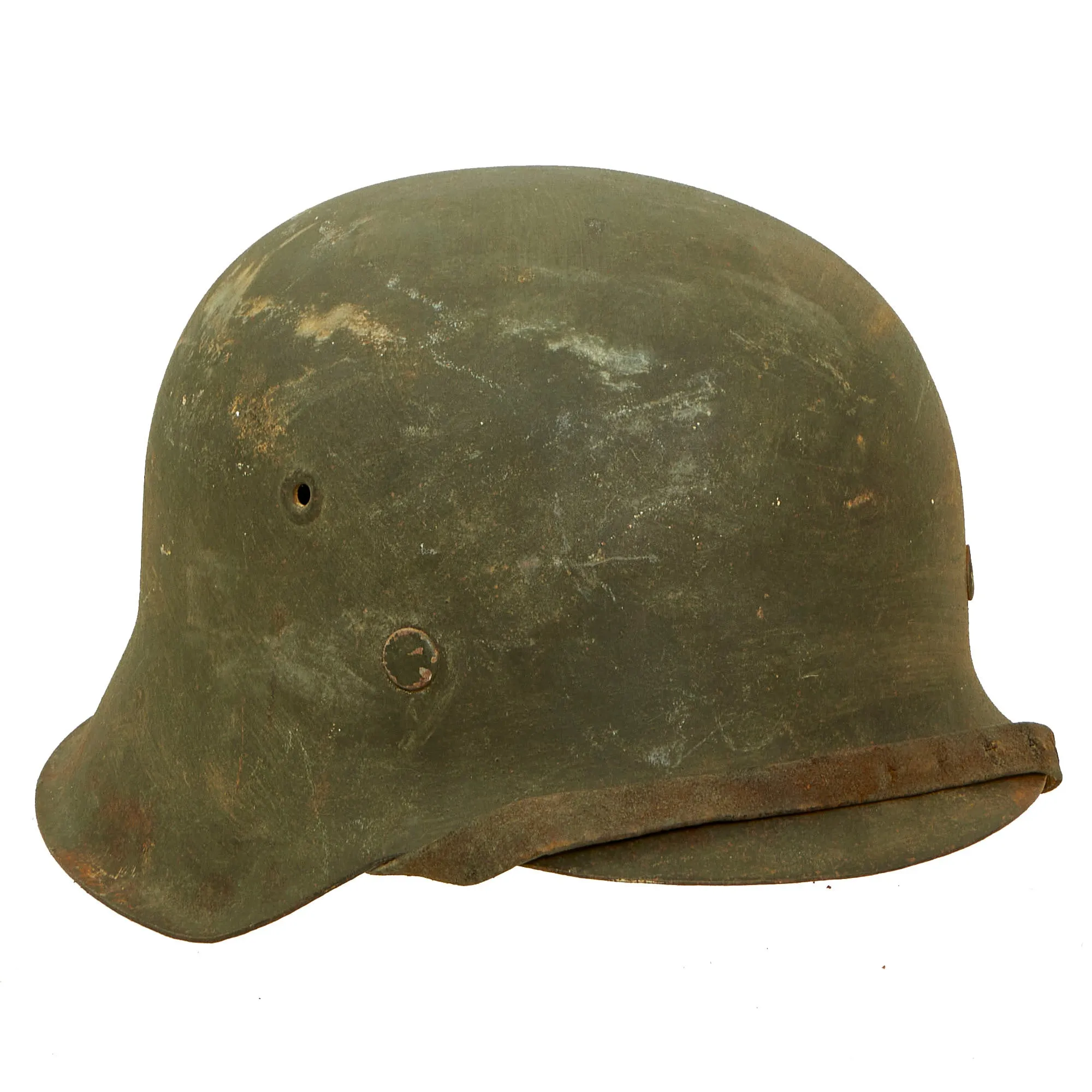 Original German WWII Texture Painted M42 Army Heer No Decal Size 66 Helmet with 57cm Liner & Chinstrap - Rare Unknown Maker “vL”