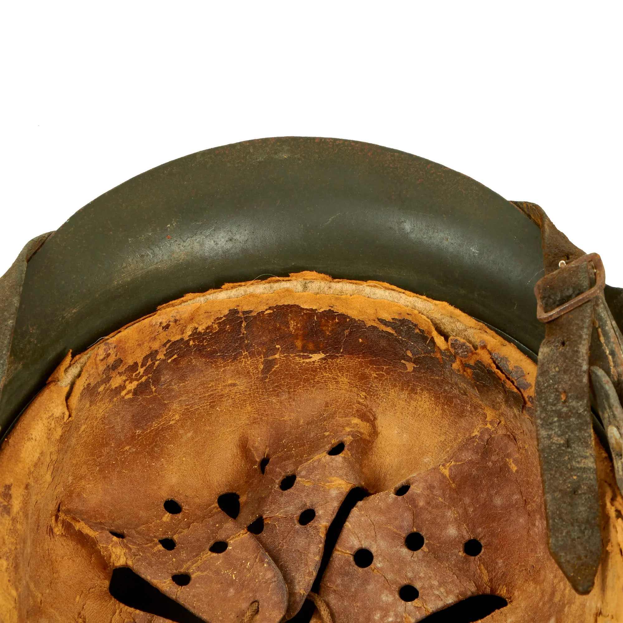 Original German WWII Texture Painted M42 Army Heer No Decal Size 66 Helmet with 57cm Liner & Chinstrap - Rare Unknown Maker “vL”