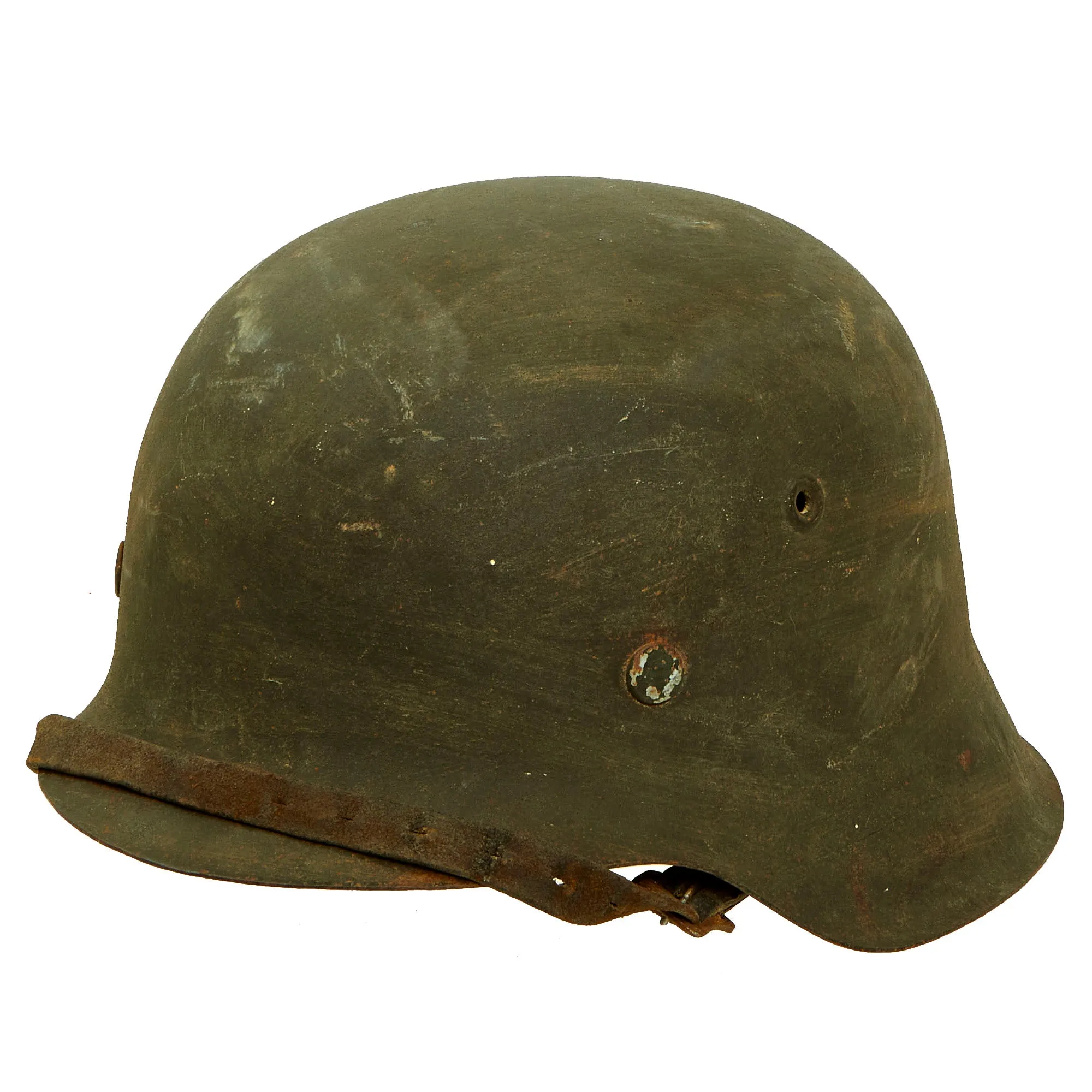 Original German WWII Texture Painted M42 Army Heer No Decal Size 66 Helmet with 57cm Liner & Chinstrap - Rare Unknown Maker “vL”