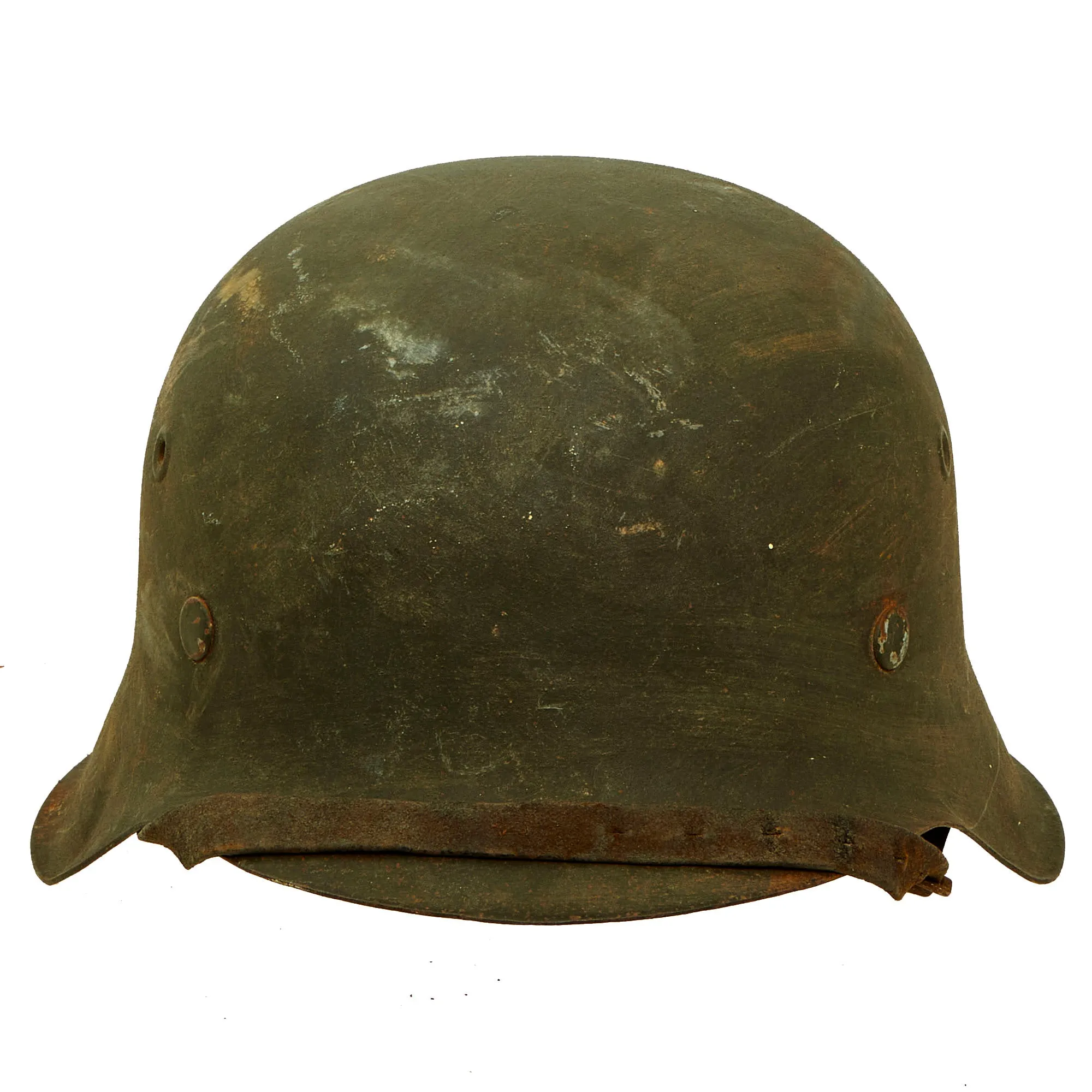 Original German WWII Texture Painted M42 Army Heer No Decal Size 66 Helmet with 57cm Liner & Chinstrap - Rare Unknown Maker “vL”