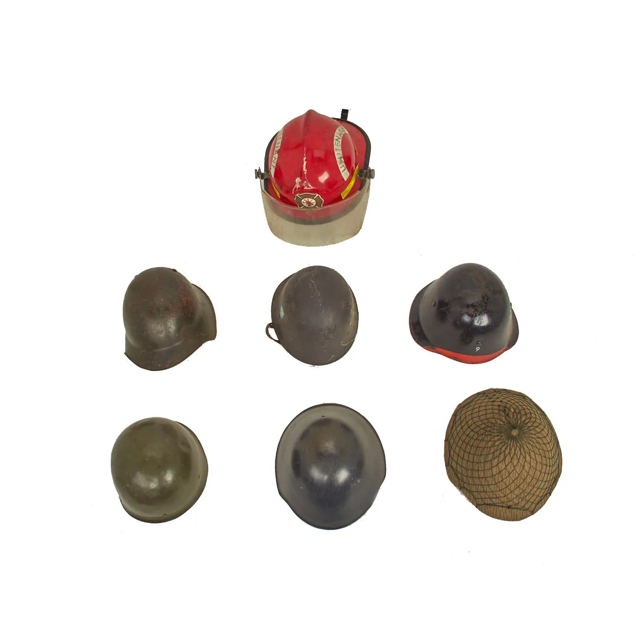 Original WWII and Post War Military and Fire Service Helmet Lot - 7 Items