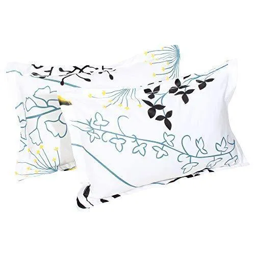 Story@Home Floral Leaf Print Combed Cotton Elegant Luxury Designer 1 PC King Size Bed Graceful bedsheet with 2 Pillow Covers - White and Blue