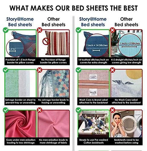 Story@Home Super-Soft Beautiful Tropical Patterns Vibrant Colors 100% Cotton Double Bed Sheet and 2 Pillow Covers (Yellow and White) 46X 69 cm