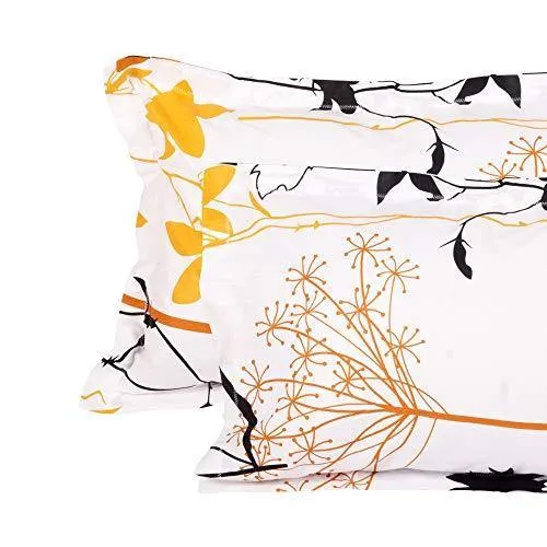 Story@Home Super-Soft Beautiful Tropical Patterns Vibrant Colors 100% Cotton Double Bed Sheet and 2 Pillow Covers (Yellow and White) 46X 69 cm