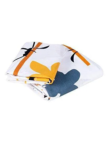 Story@Home Super-Soft Beautiful Tropical Patterns Vibrant Colors 100% Cotton Double Bed Sheet and 2 Pillow Covers (Yellow and White) 46X 69 cm